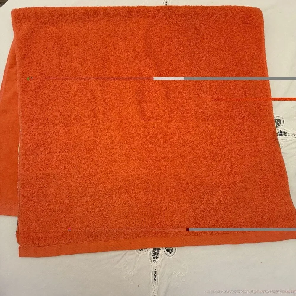 VTG St. Mary’s 70s Orange Bath Towel Set Boho Cottagecore Lace Trim Floral USA
